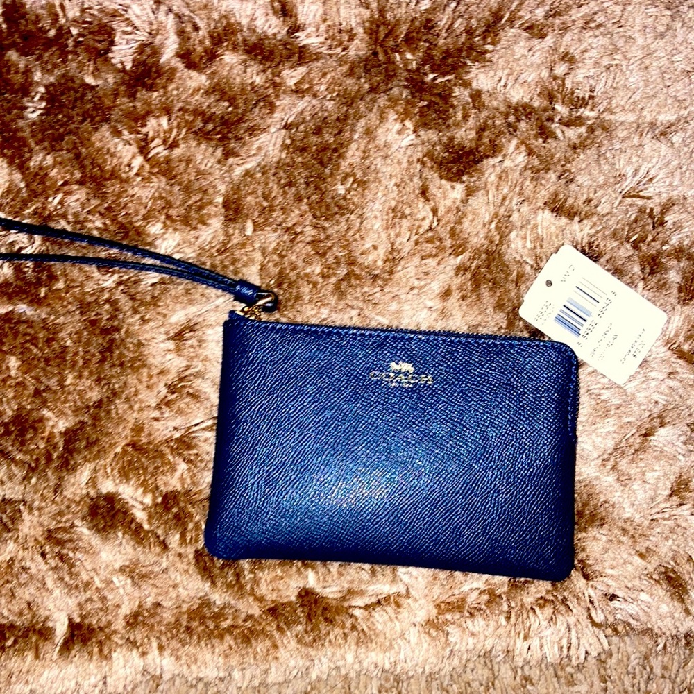 Coach navy blue wristlet NWT